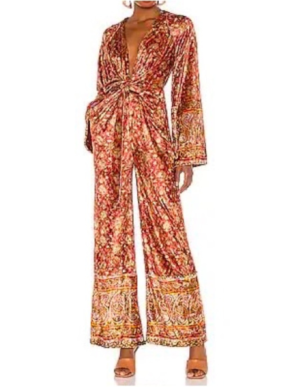 Free People Harper Velvet Bell Sleeve Jumpsuit in Sangria Size S - Picture 2 of 11